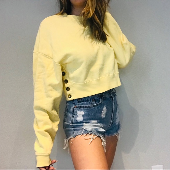 Amuse Society Tops - Amuse Society light yellow crop button sweatshirt